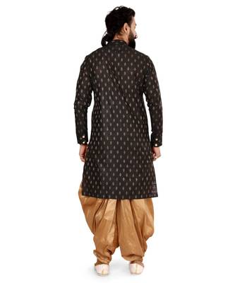Men Black Cotton Silk Zari Buta Dhoti Kurta Set 5