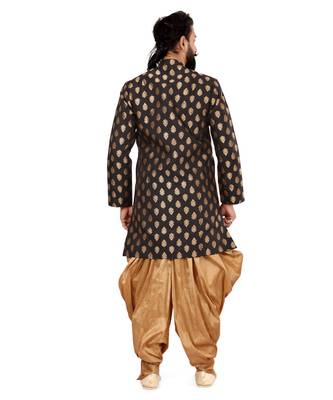 Men Black Jacquard Silk Dhoti Kurta Set 5