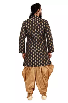 Men Black Jacquard Silk Dhoti Kurta Set