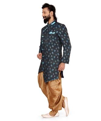 Men Black Jacquard Silk Dhoti Kurta Set 3