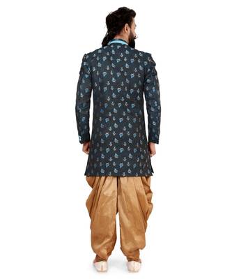 Men Black Jacquard Silk Dhoti Kurta Set 5