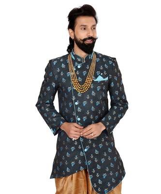Men Black Jacquard Silk Dhoti Kurta Set 6