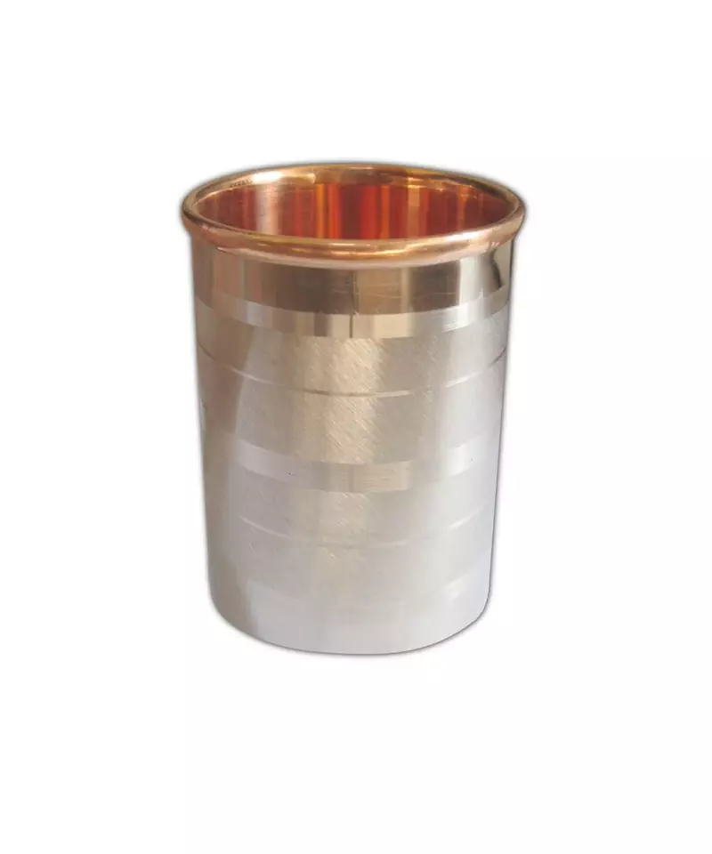 Prisha India Craft Luxury Design Steel Copper Glass Tumbler  Drinkware & Serveware Set  Capacity 250 ML