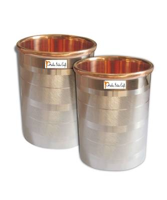 Prisha India Craft Luxury Design Steel Copper Glass Tumbler  Drinkware & Serveware Set  Capacity 250 ML  Set of 2 1