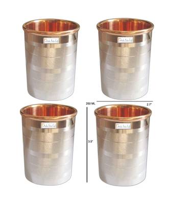 Prisha India Craft Luxury Design Steel Copper Glass Tumbler  Drinkware & Serveware Set  Capacity 250 ML  Set of 4 1