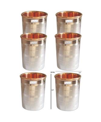 Prisha India Craft Luxury Design Steel Copper Glass Tumbler  Drinkware & Serveware Set  Capacity 250 ML  Set of 6 1
