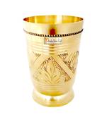 Prisha India Craft Pure Brass Mughlai Style Embossed Design Glass Tumbler   Drinkware & Serveware   Capacity 250 ML