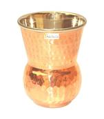 Prisha India Craft Copper Muglai Matka Glass Hammered Design Drinkware Tumbler   Capacity 270 ML