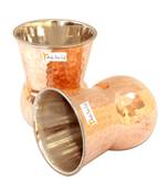Prisha India Craft Steel Copper Muglai Matka Glass Tumbler Hammered Design  Capacity 270 ML  Set of 2