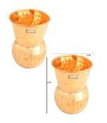 Prisha India Craft Pure Copper Muglai Matka Glass Tumbler Hammered Design  Capacity 375 ML  Set of 2