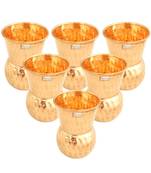 Prisha India Craft Pure Copper Muglai Matka Glass Tumbler  Hammered Design  Capacity 375 ML  Set of 6