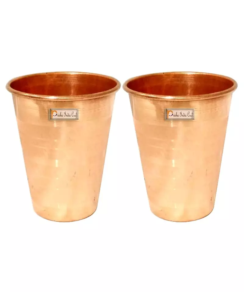 Prisha India Craft Pure Copper Glass Tumbler Luxury Design  Drinkware & Serveware   Capacity 350 ML   Set of 2