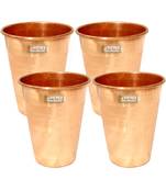 Prisha India Craft Pure Copper Glass Tumbler Luxury Design  Drinkware & Serveware   Capacity 350 ML   Set of 4