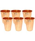 Prisha India Craft Pure Copper Glass Tumbler Luxury Design  Drinkware & Serveware   Capacity 350 ML   Set of 6