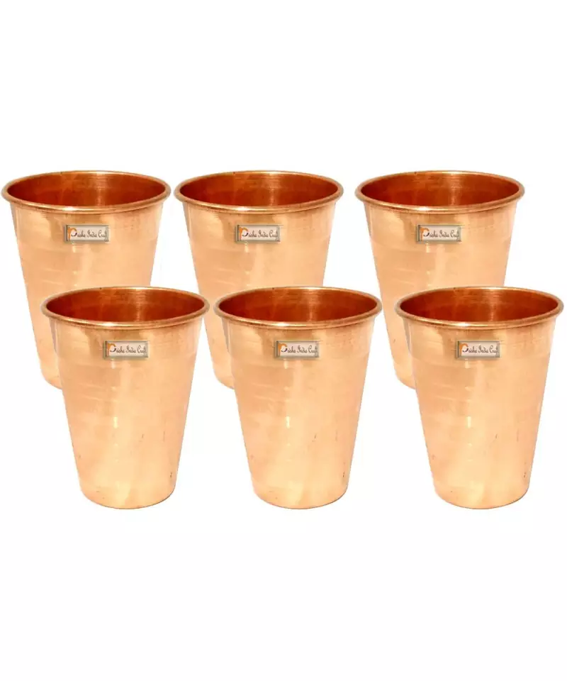Prisha India Craft Pure Copper Glass Tumbler Luxury Design  Drinkware & Serveware   Capacity 350 ML   Set of 6