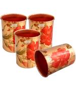 Prisha India Craft Pure Copper Digital Printed Flower Design Glass Tumbler  300 ML  Set of 4
