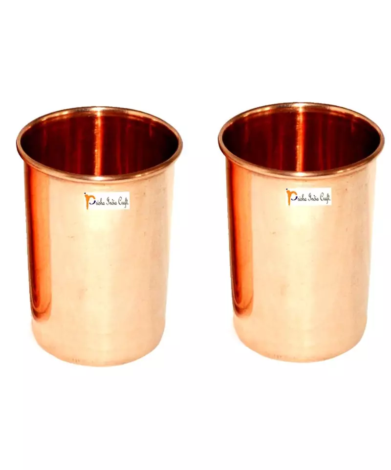 Prisha India Craft Pure Copper Glass Tumbler  Drinkware & Glassware Set  320 ML  Set of 2