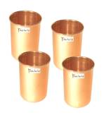 Prisha India Craft Pure Copper Glass Tumbler  Capacity 320 ML  Set of 4 (Brown)