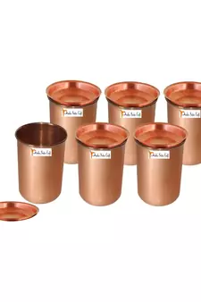 Prisha India Craft Pure Copper Glass Tumbler  320 ML  Set of 6