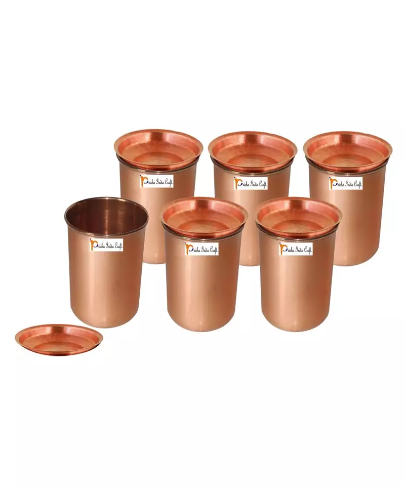 Prisha India Craft Pure Copper Glass Tumbler  320 ML  Set of 6