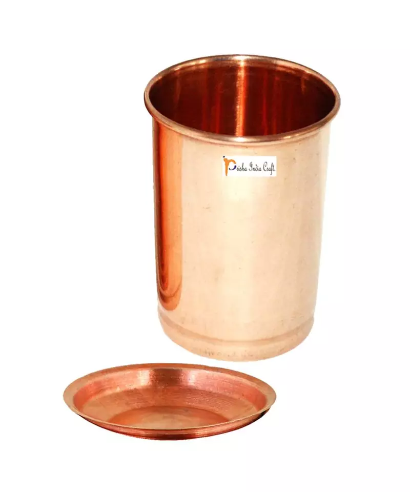 Prisha India Craft Pure Copper Glass Tumbler  Drinkware & Glassware with Coaster  Capacity 300 ML