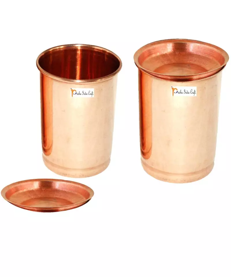 Prisha India Craft Pure Copper Glass Tumbler  Drinkware & Glassware Set  350 ML  Set of 2