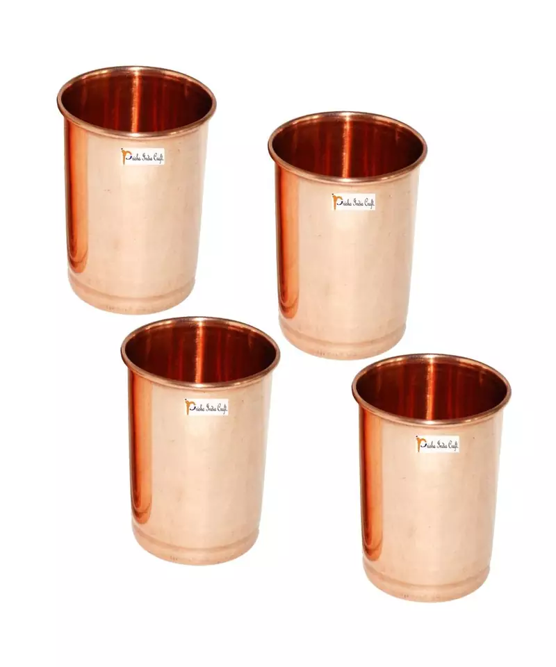 Prisha India Craft Copper Glass Tumbler Set  300 ML  Set of 4
