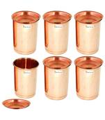 Prisha India Craft Pure Copper Water Glass Tumbler  Capacity 300 ML  Set of 6