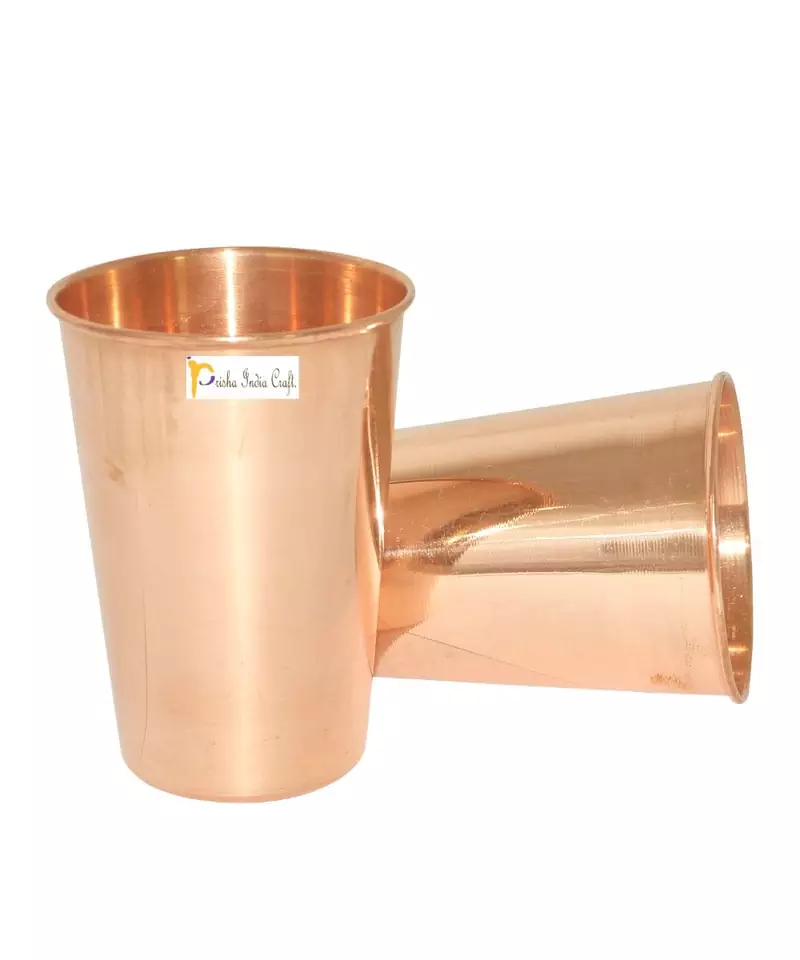 Prisha India Craft Pure Copper Glass Tumbler  Drinkware Set  Capacity 400 ML  Set of 2 Pieces