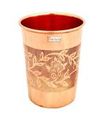 Prisha India Craft Pure Copper Embossed Design Glass Tumbler  240 ML