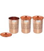 Prisha India Craft Pure Copper Embossed Design Glass Tumbler  240 ML  Set of 3