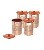 Prisha India Craft Pure Copper Embossed Design Glass Tumbler  240 ML  Set of 4
