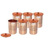 Prisha India Craft Pure Copper Embossed Design Glass Tumbler  240 ML  Set of 6