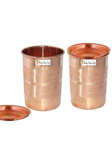 Prisha India Craft Pure Copper Glass Tumbler  Luxury Design  Capacity 300 ML  Set of 2