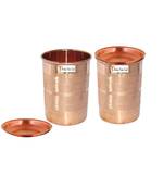 Prisha India Craft Pure Copper Glass Tumbler  Luxury Design  Capacity 300 ML  Set of 2