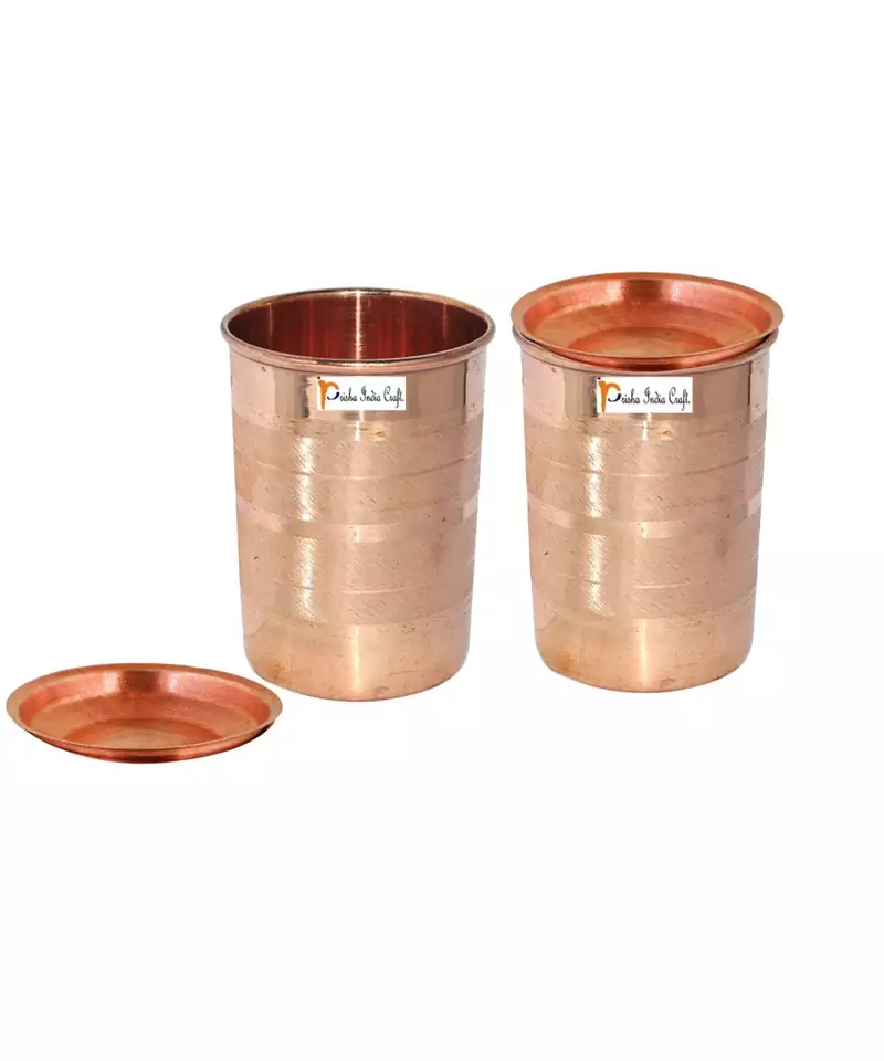 Prisha India Craft Pure Copper Glass Tumbler  Luxury Design  Capacity 300 ML  Set of 2
