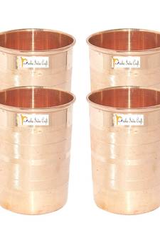 Prisha India Craft Pure Copper Glass Tumbler  Luxury Design  Capacity 300 ML Each  Set of 4