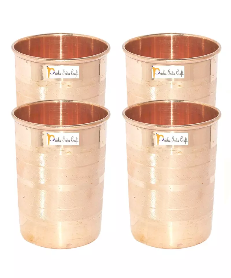 Prisha India Craft Pure Copper Glass Tumbler  Luxury Design  Capacity 300 ML Each  Set of 4