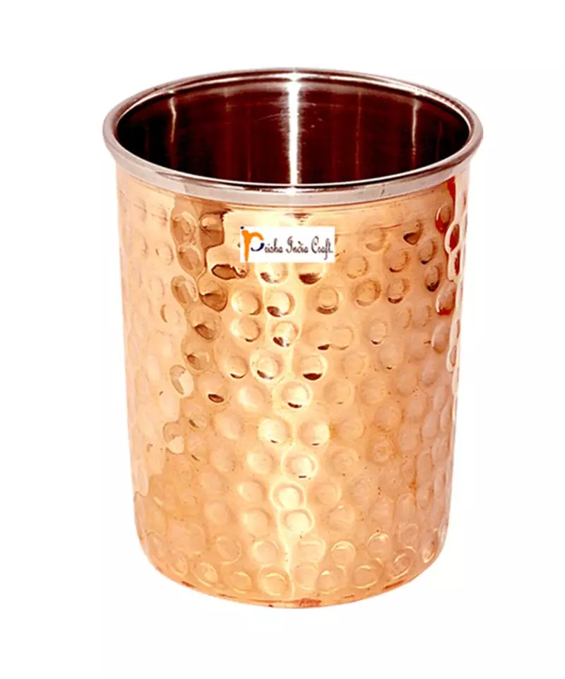 Prisha India Craft Hammered Design Steel Copper Glass Tumbler  Drinkware & Serveware Set  Capacity 250 ML