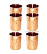 Prisha India Craft Hammered Design Copper Steel Glass Tumbler  Drinkware & Serveware Set  Capacity 250 ML  Set of 6