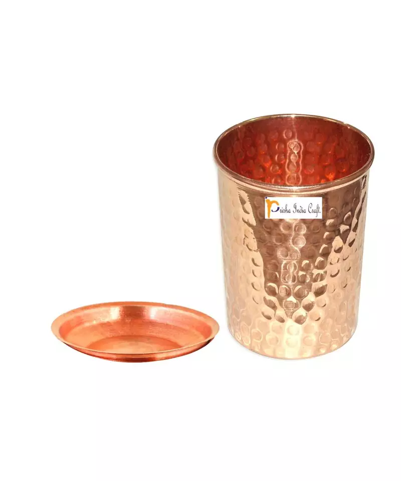 Prisha India Craft Pure Copper Glass Tumbler  Hammered Design  Capacity 250 ML  1 Piece