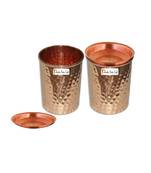 Prisha India Craft Hammered Design Pure Copper Water Glass Tumbler  250 ML  Set of 2