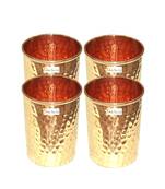 Prisha India Craft Pure Copper Glass Tumbler  Hammered Design  Capacity 250 ML  Set of 4