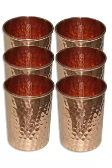 Prisha India Craft Copper Ayurvedic Health Benefits Water Glass Tableware Drinkware Tumbler  Set of 6  Gold