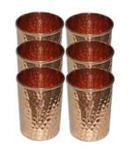 Prisha India Craft Copper Ayurvedic Health Benefits Water Glass Tableware Drinkware Tumbler  Set of 6  Gold