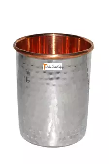 Prisha India Craft Hammered Design Steel Copper Glass Tumbler  Drinkware & Serveware Set  Capacity 250 ML