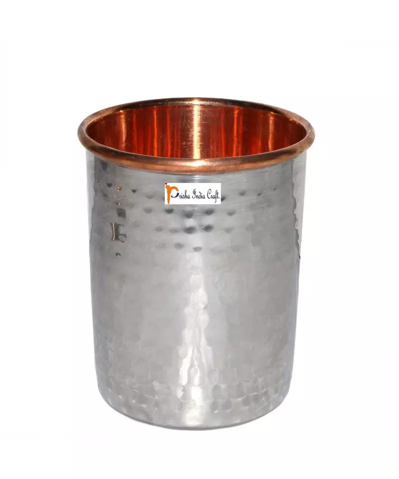 Prisha India Craft Hammered Design Steel Copper Glass Tumbler  Drinkware & Serveware Set  Capacity 250 ML