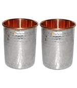 Prisha India Craft Hammered Design Steel Copper Glass Tumbler  Drinkware & Serveware Set  Capacity 250 ML  Set of 2