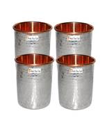 Prisha India Craft Hammered Design Steel Copper Glass Tumbler  Drinkware & Serveware Set  Capacity 250 ML  Set of 4