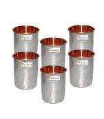 Prisha India Craft Hammered Design Copper Steel Glass Tumbler  Drinkware & Serveware Set  Capacity 250 ML  Set of 6
